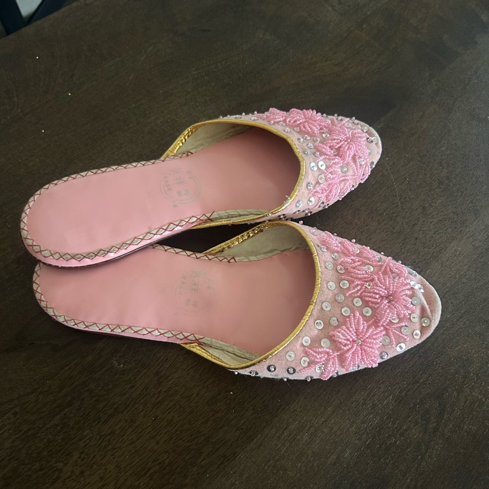 Elegant Pink Embellished Mules